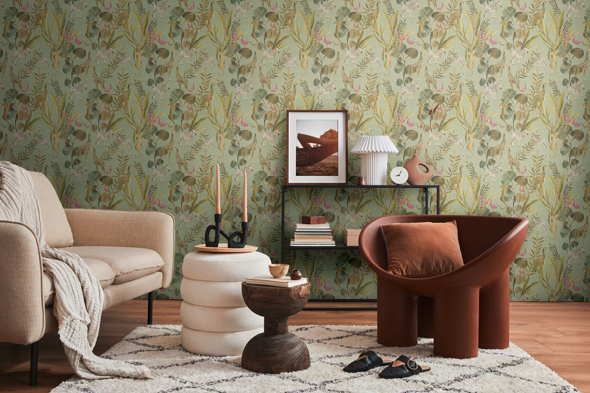 Papier peint Animaux Jungle vert amande - Anna D'Andrea d'A.S. Création | Réf. AS-782181
