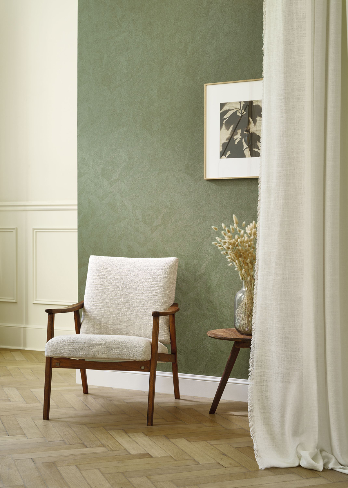 Papier peint Matière Feuille Masaya vert eucalyptus - Riverside 4 de Casadéco | Réf. RIVI86427538