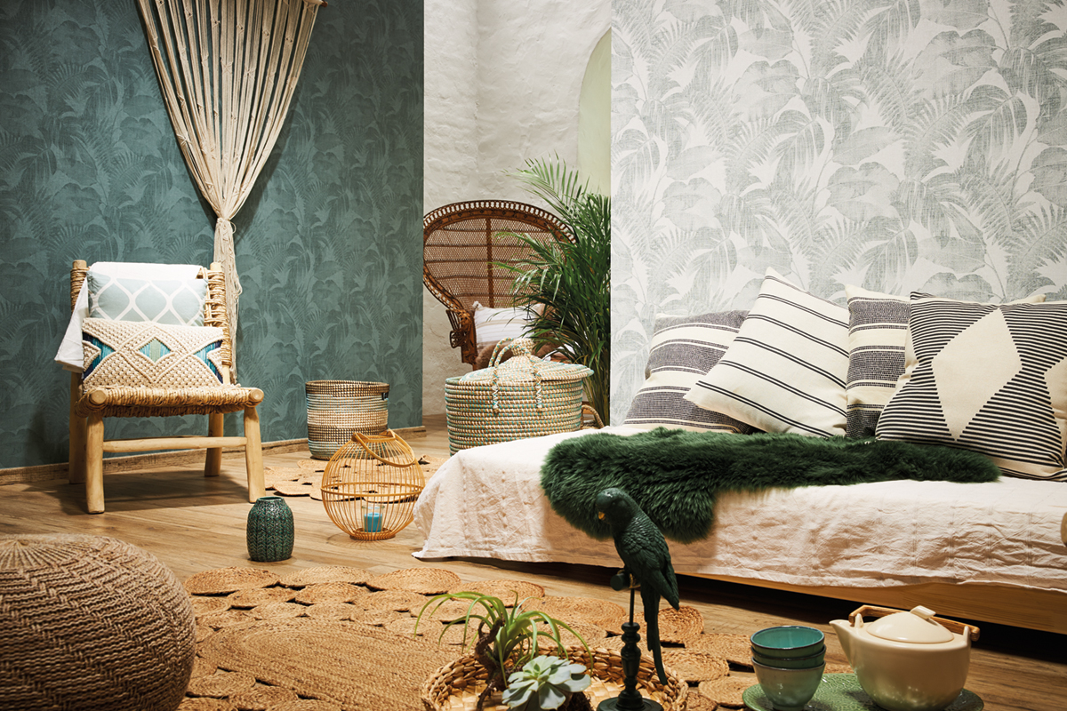 Papier peint Jungle Tropicale vert fond blanc - New Walls d'AS Création AMB | Réf. SP15253