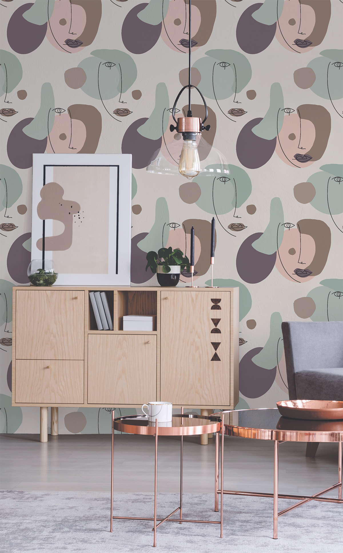 Papier peint Visage Moderne aubergine - Arty de Lutèce | Réf. LTC-51210401