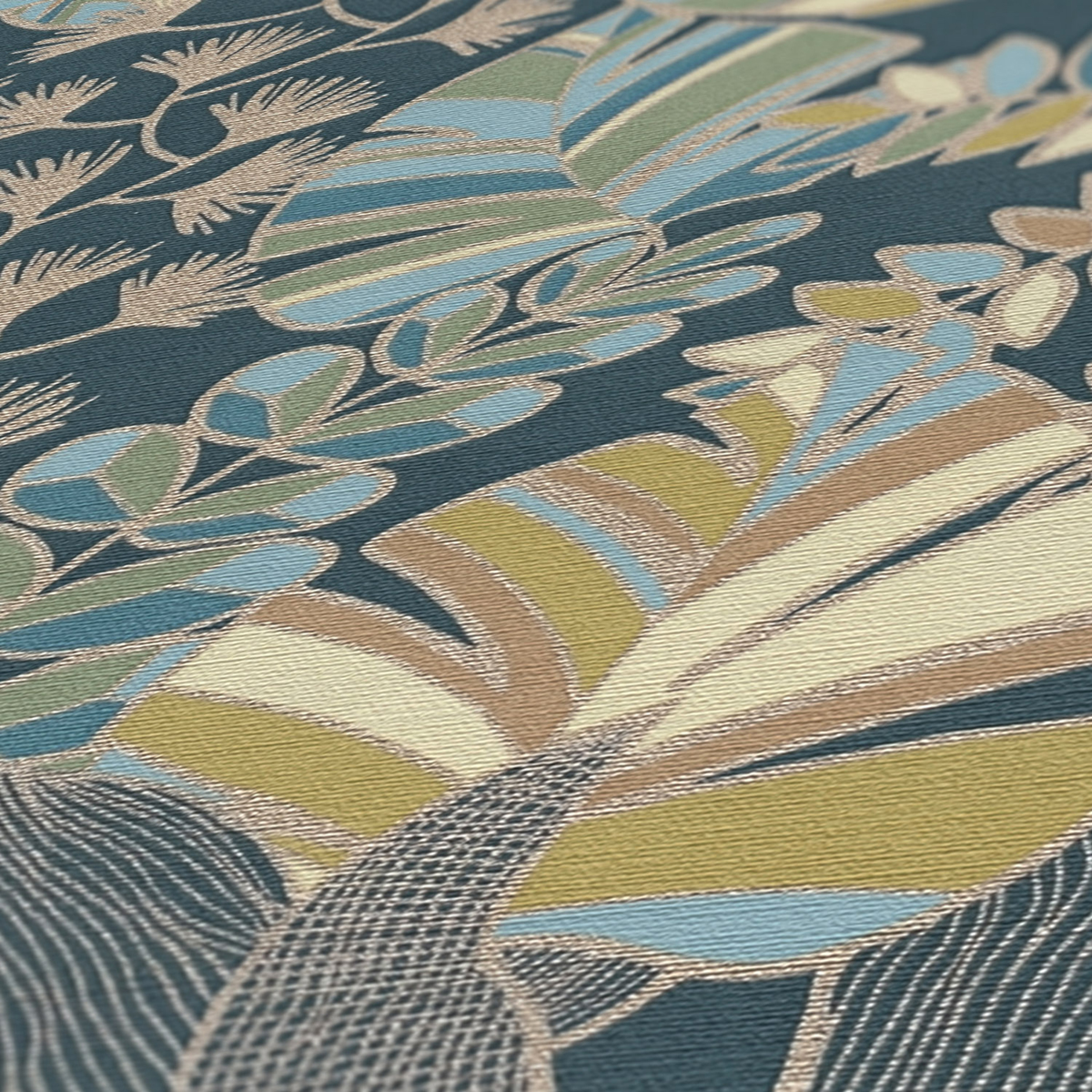 Papier peint Feuillage Arty bleu doré - Antigua d'A.S. Création AMB4 | Réf. SP15951