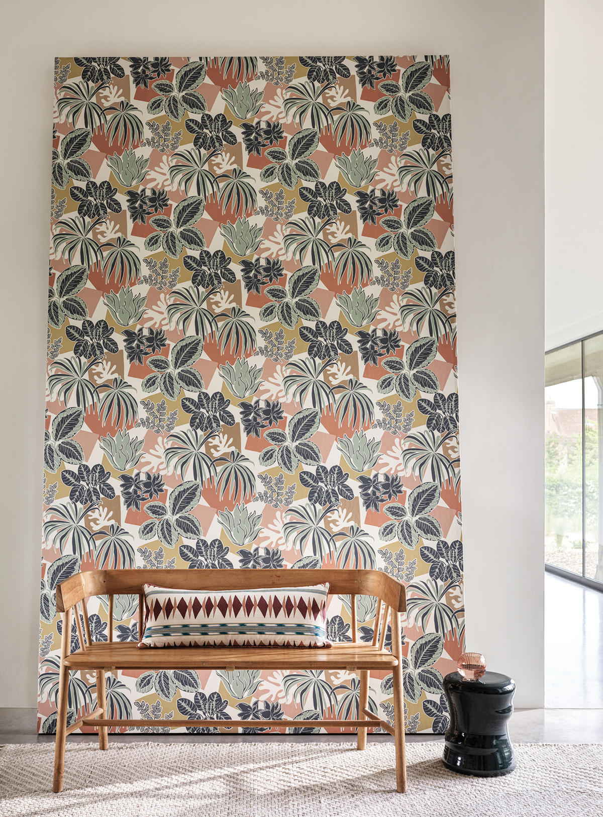 Papier peint Plante Géométrique Frondoso vert d'eau rose - Irisa d'Osborne & Little | Réf. OSB-W7855-01