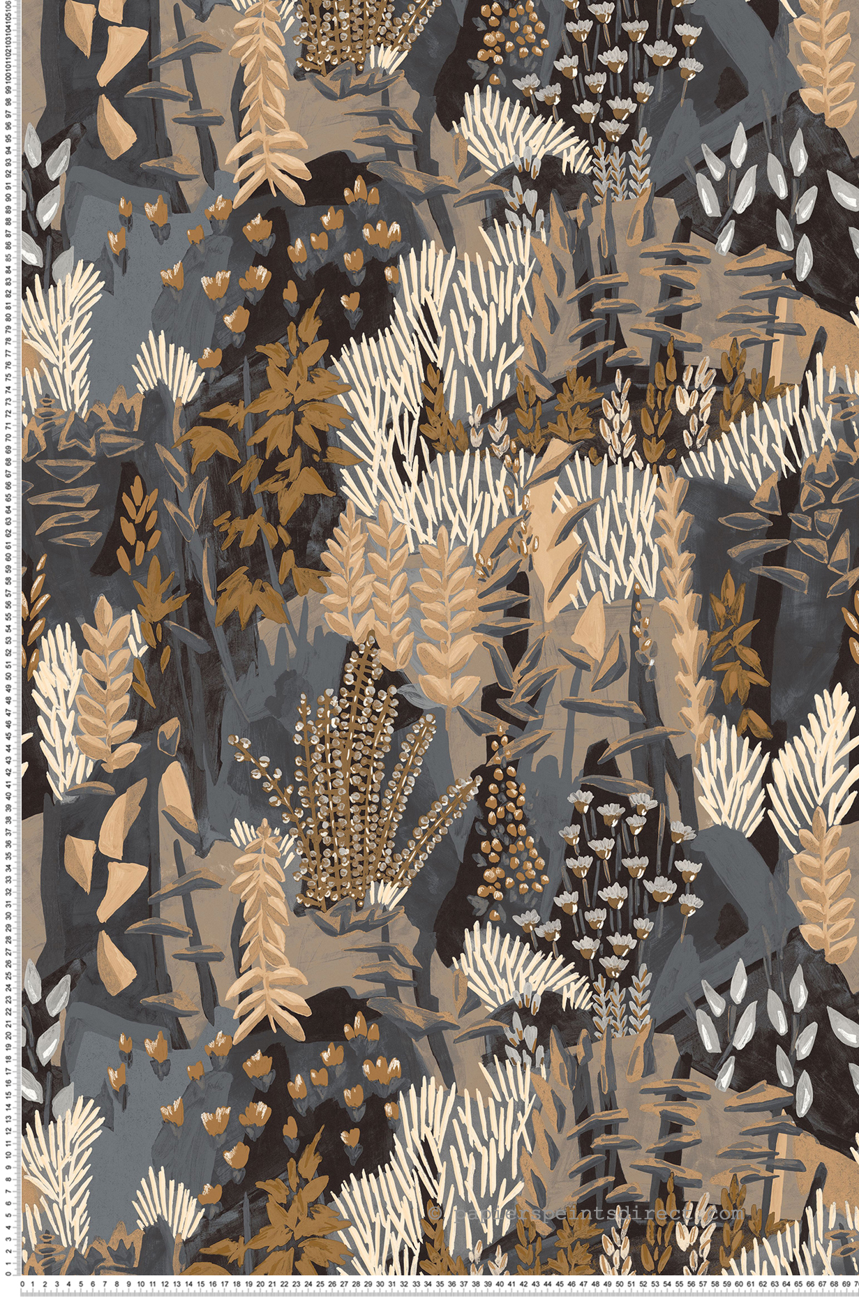 Papier peint Jardin Fleuri Erica anthracite sable - Jardin Félicia de Casamance | Réf. CAS-76570508