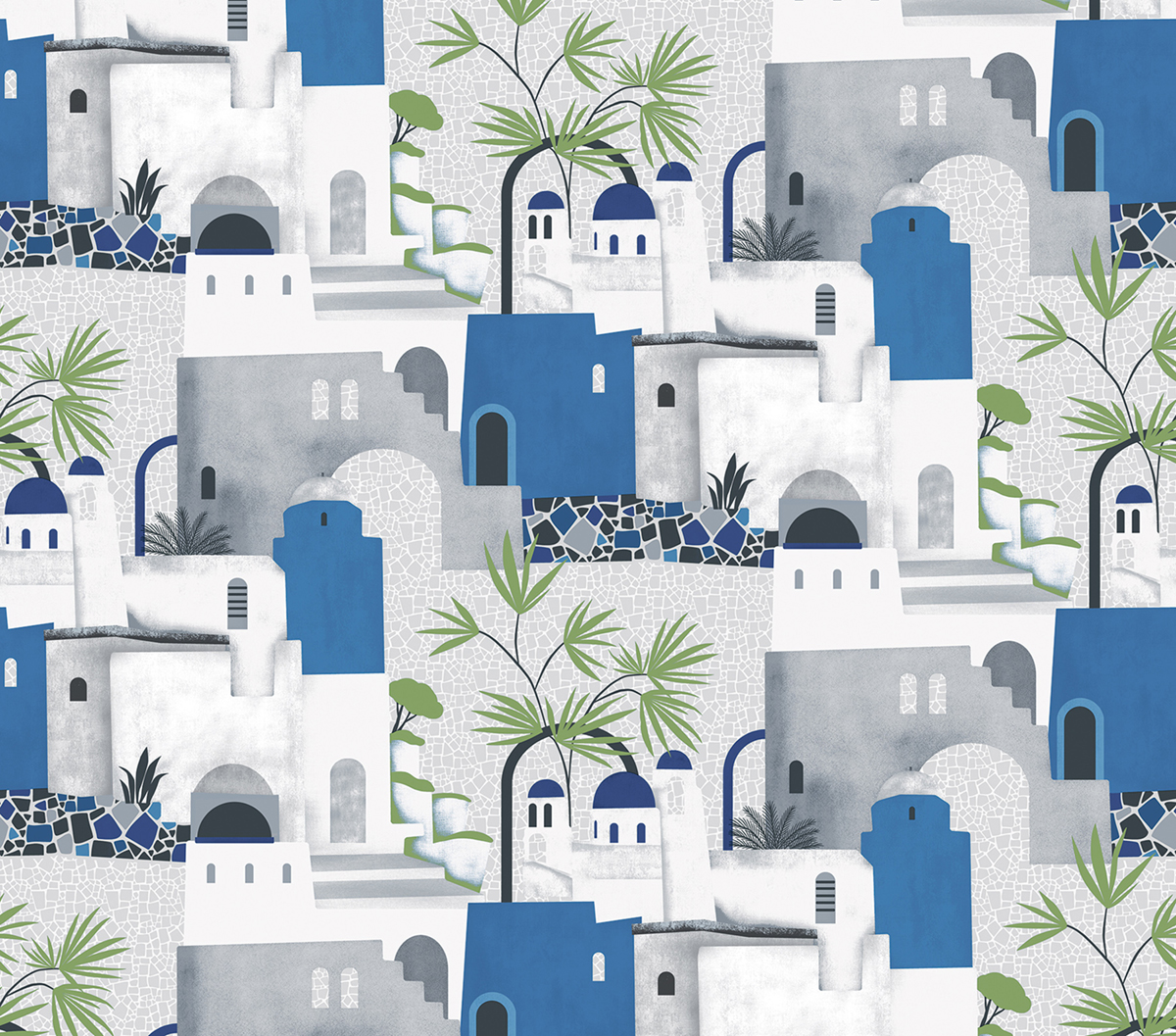 Papier peint panoramique Village Altea bleu - Panorama 2 de Lutèce | Réf. LTC-PAN1663C