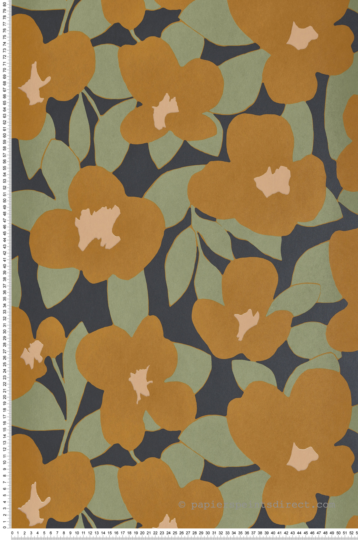 Papier peint 70s Flower Power curry bleu irisé - Iconic de Casadéco | Réf. CONI88392521