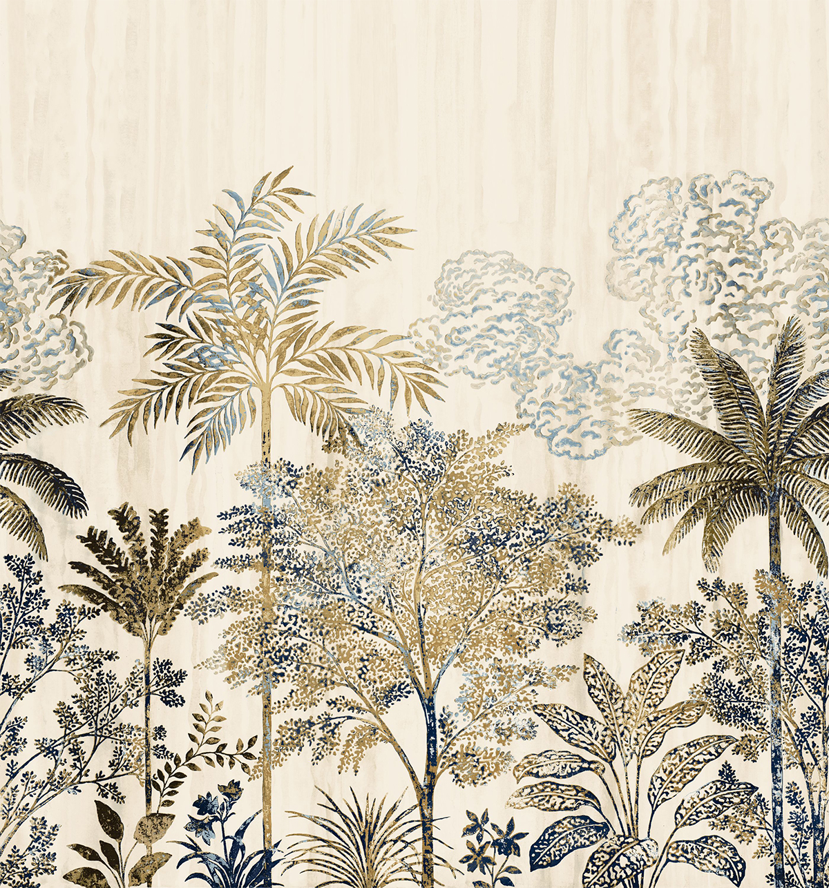 Papier peint panoramique Jungle Oasis Siwa beige et doré - Mirage de Casamance | Réf. CAS-75292242