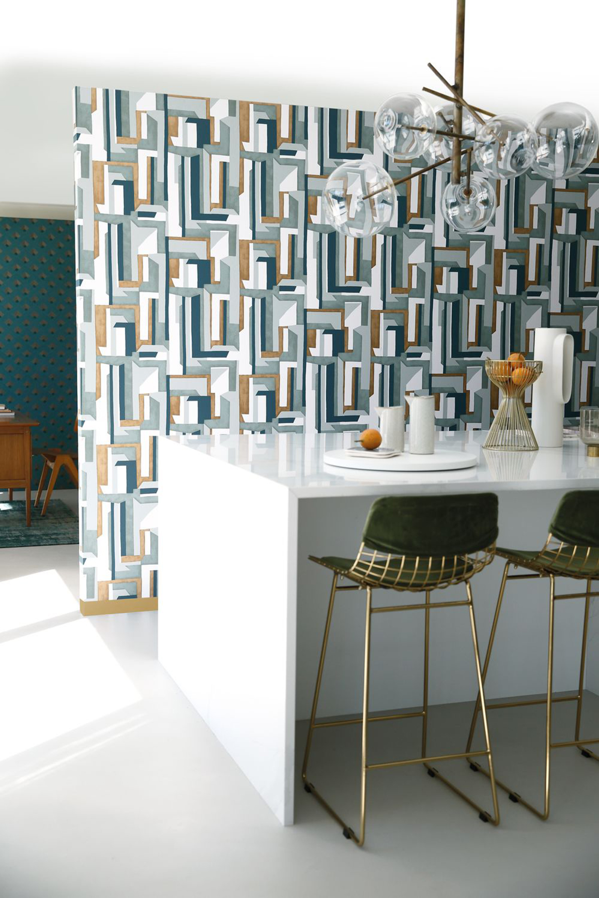 Papier peint graphique Jazz Vert d'eau/Bleu - Misura de Casamance | Réf. CAS-74481352