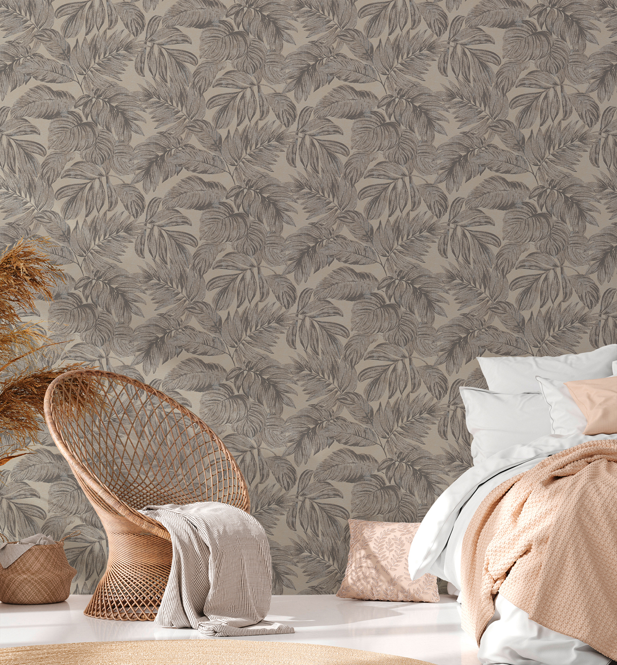 Papier peint Feuille Palme grège argenté - Casual Living d'A.S. Création AMB2| Réf. AS-393402