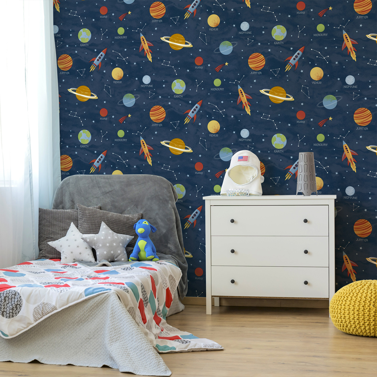 Papier peint Planète Espace Enfant bleu - Imagine de Lutèce | Réf. LTC-DL27595