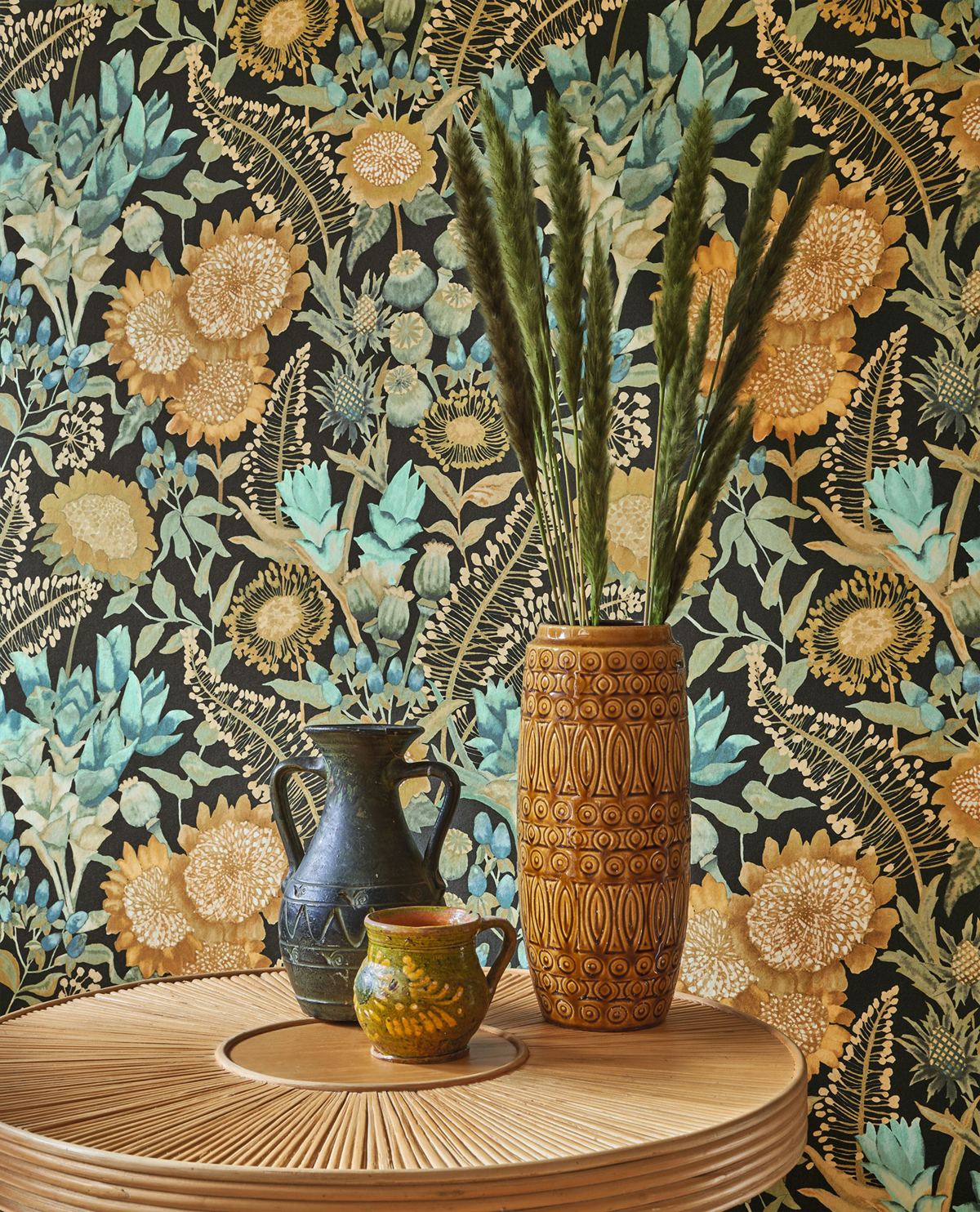 Papier peint Fleur Saint Paul de Vence jaune turquoise - Echappée Belle de Casadéco AMB3| Réf. ECHA89816707