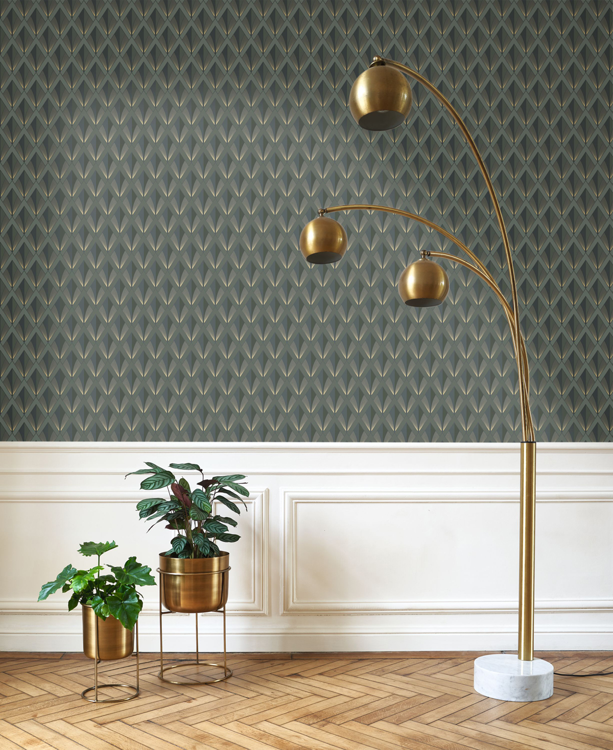 Papier peint Losange Art Déco Chrysler kaki doré - Twenties de Casadéco | Réf. TWNT88677474