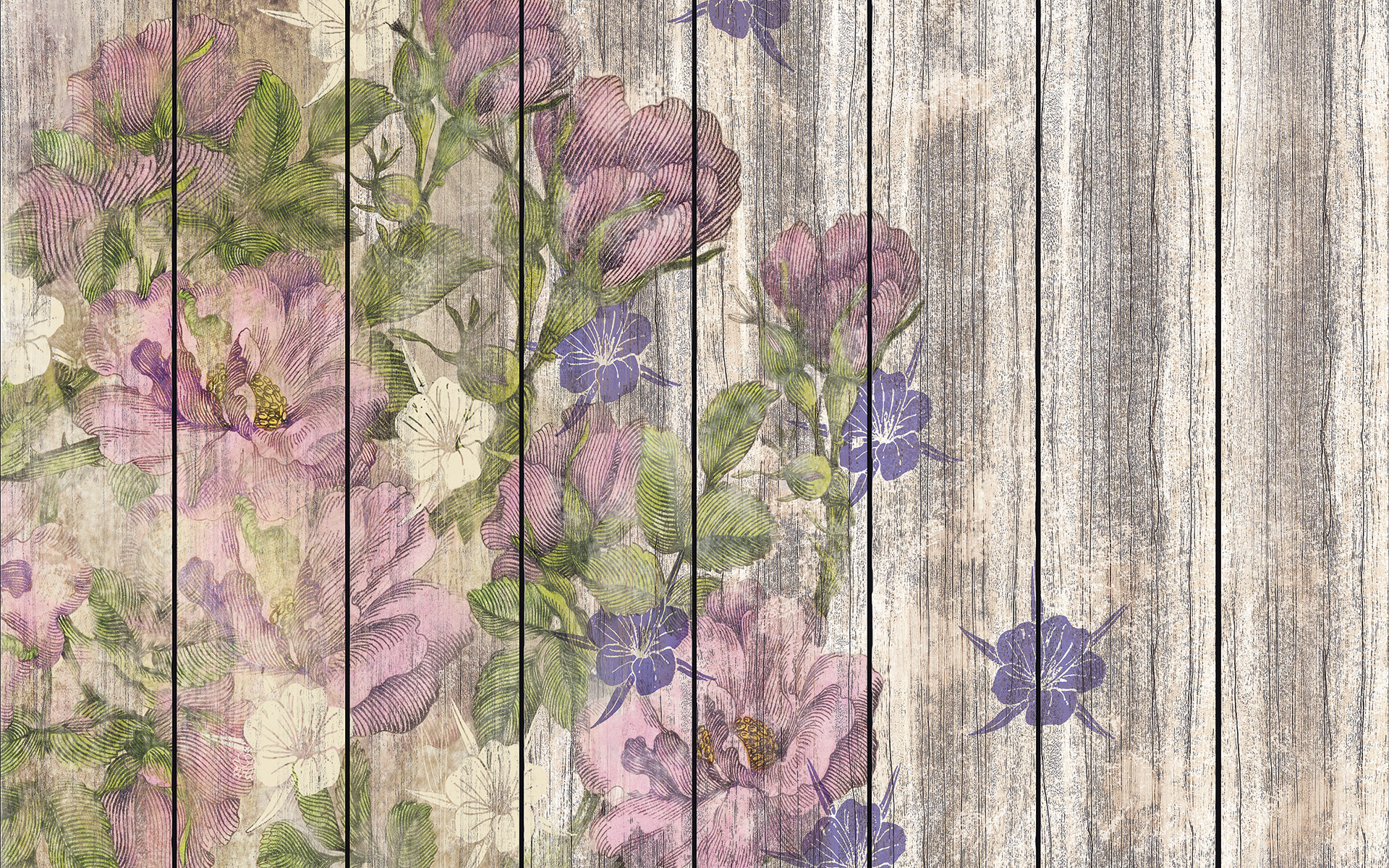 Panoramique Vintage Rose - Papier peint Komar