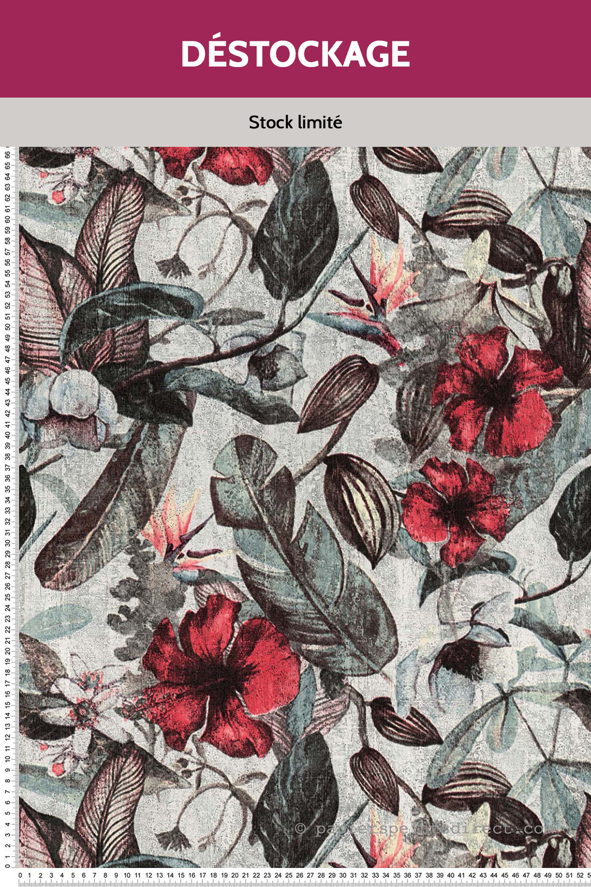 Papier peint Destockage - Jungle Tropicalis vintage vert d'eau/grenadine - Greenery d'AS Création