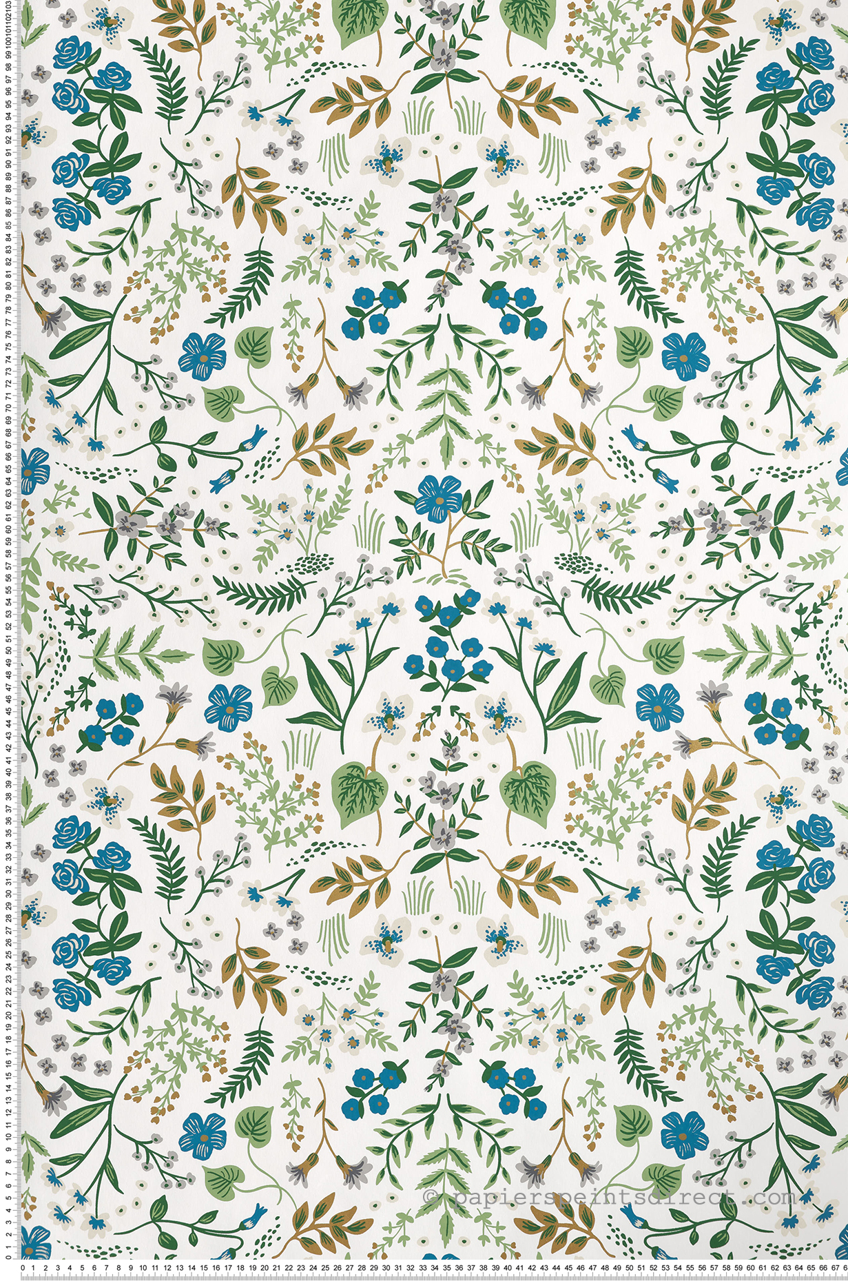 Papier peint Florale Wildwood blanc/vert - Rifle Paper Co. d'Initiales | Réf. INI-RI5155