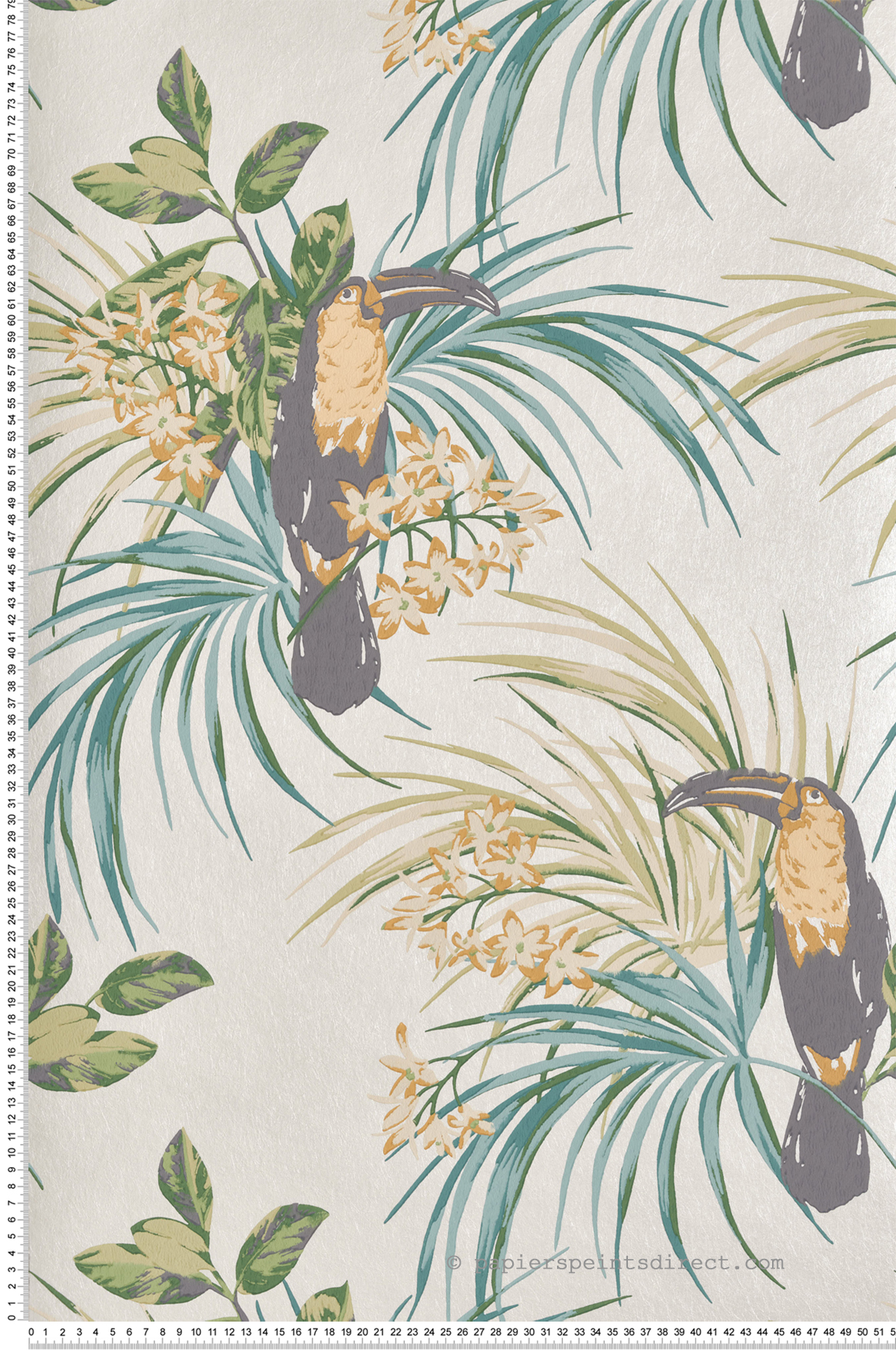 Papier peint Tropical Toucan ivoire métallisé - Elodie 1838 Wallcoverings d'Initiales | Réf. INI-90713503
