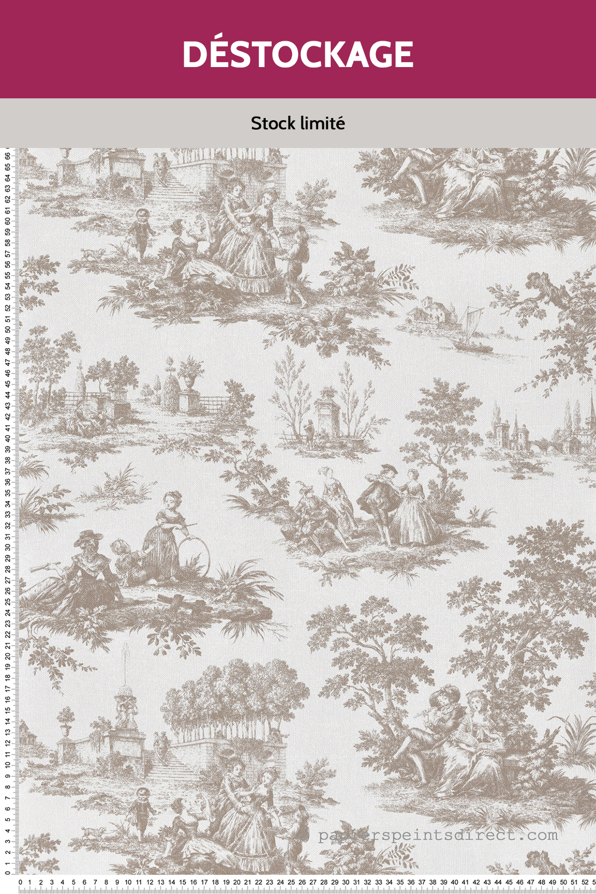 Papier peint Destockage - Toile de Jouy Scène gris taupe - Garden Party de Montecolino