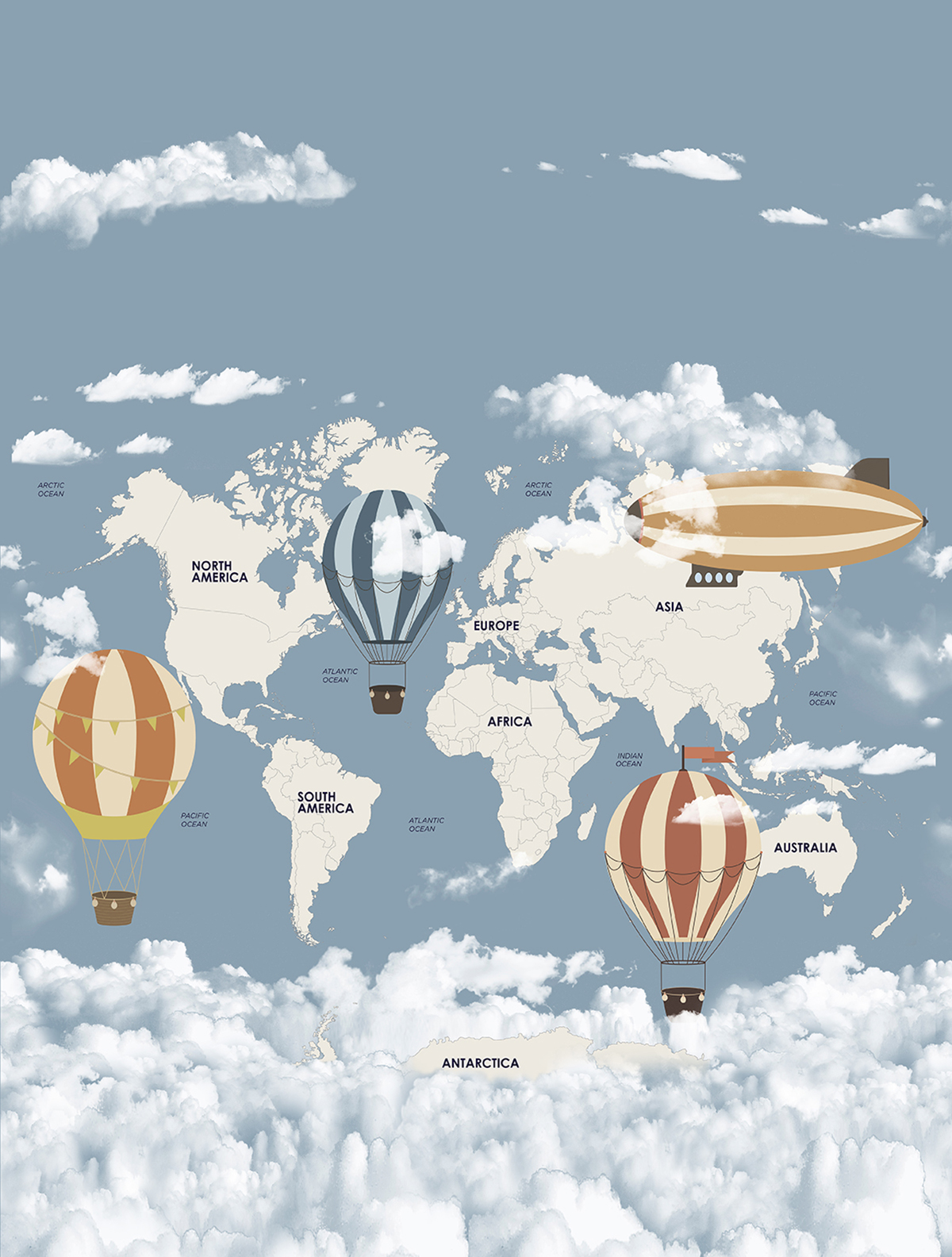 Papier peint panoramique Map Explorer's Expedition bleu - Farandole de Lutèce | Réf. LTC-CW6037-1