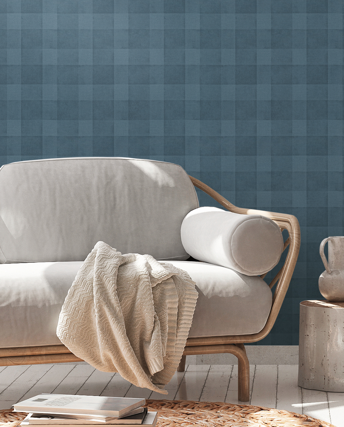 Papier peint Vichy Carreaux Toile bleu canard - Natural Living d'A.S. Création AMB2 | Réf. AS-386642