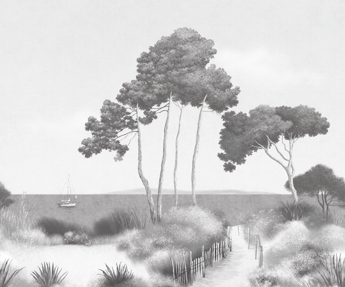 Papier peint Panoramique Paysage Littoral Seaside noir et blanc 300X250 - Moonlight 3 de Casélio | Réf. MNL3107270907