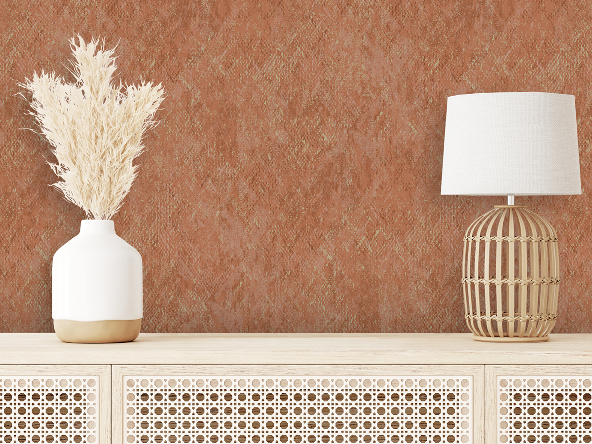 Papier Peint Faux Uni Python orange rose - Nomade d'Ugépa | Réf. UGP-M33408