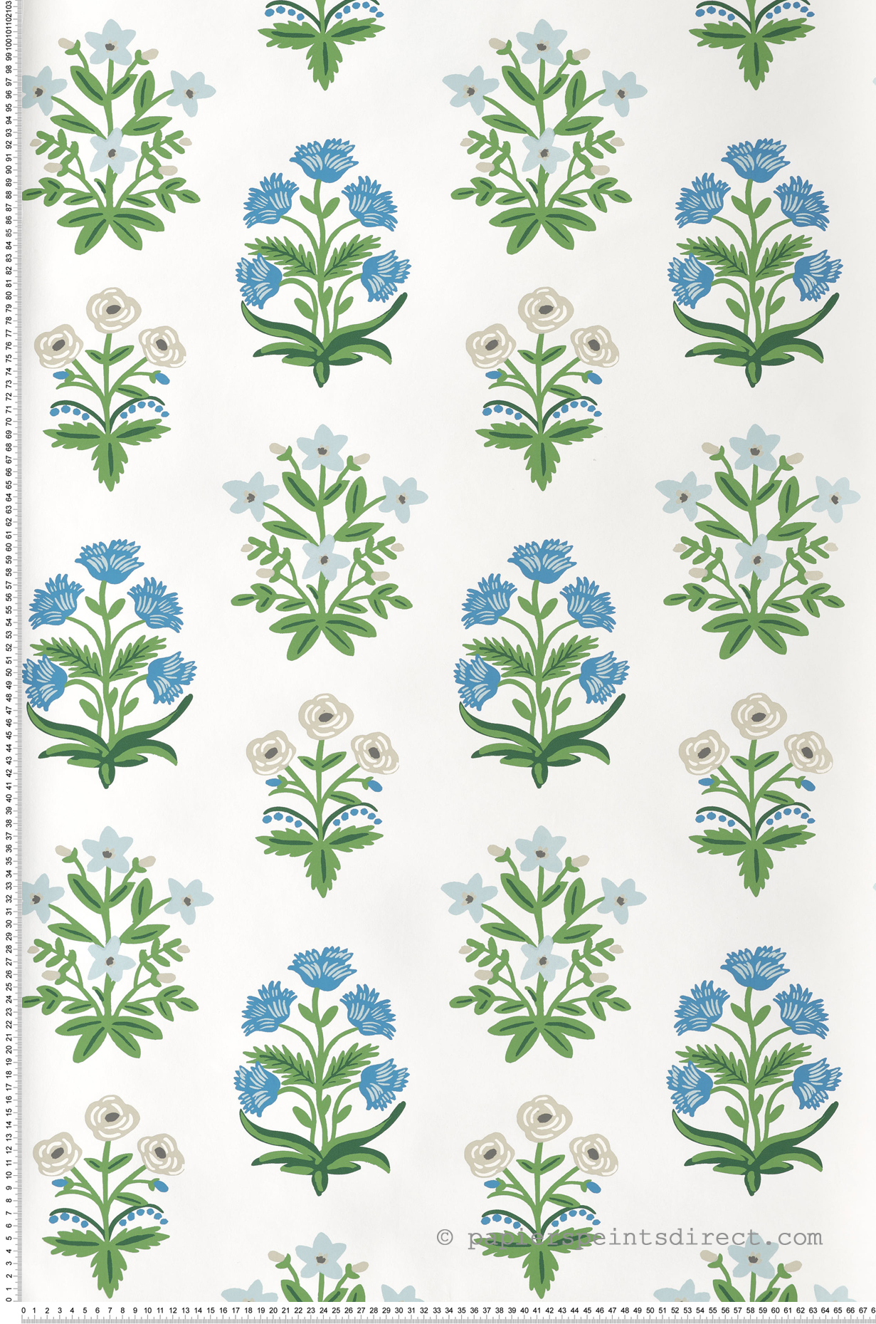 Papier peint Bouquet Fleuri vert bleu blanc - Rifle Paper Co. 2 de York (Initiales) | Réf. INI-RP7347