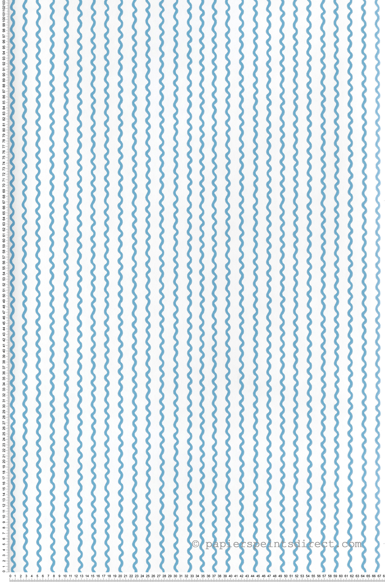 Papier peint Rayures Ondulées Rickrack blanc bleu azur - Rifle Paper Co. 3 de York (Initiales) | Réf. INI-RF7555