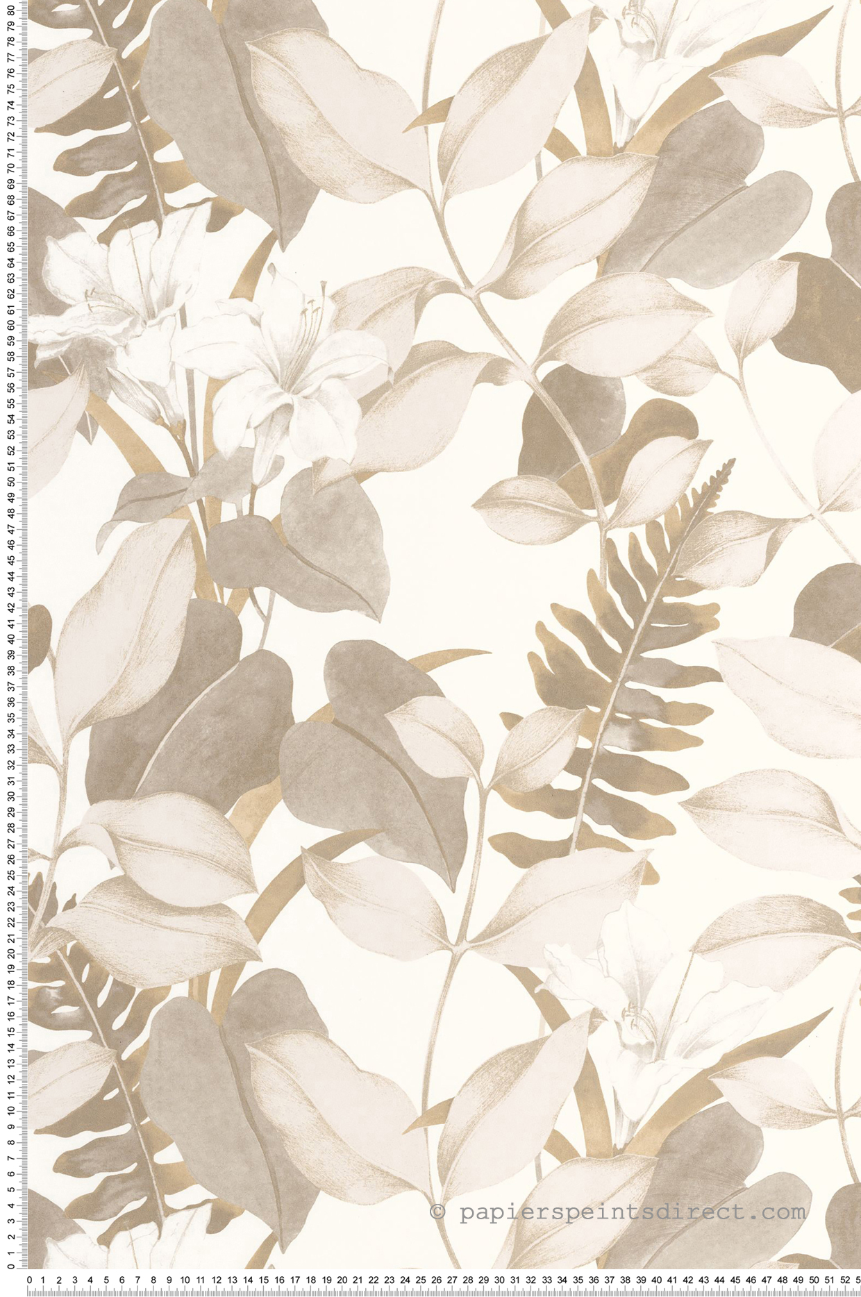 Papier peint Lys Feuille Royal Lily beige ficelle métallisé - Soliflore de Casadéco | Réf. SOLI200261303