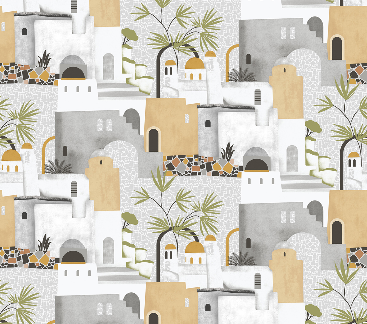 Papier peint panoramique Village Altea gris beige - Panorama 2 de Lutèce | Réf. LTC-PAN1661C