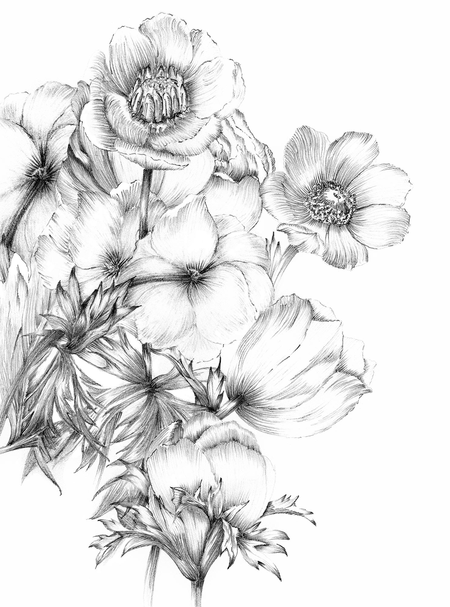 Papier peint fleurs panoramique Embroidery - Papier peint Komar Home