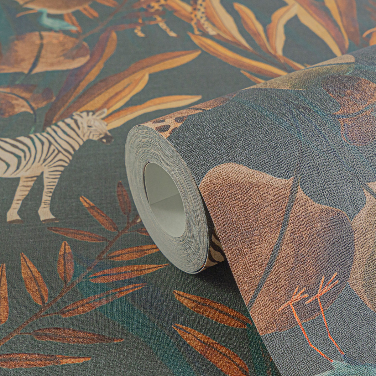 Papier peint Animaux Jungle bleu pétrole - Anna D'Andrea d'A.S. Création AMB4| Réf. AS-782182