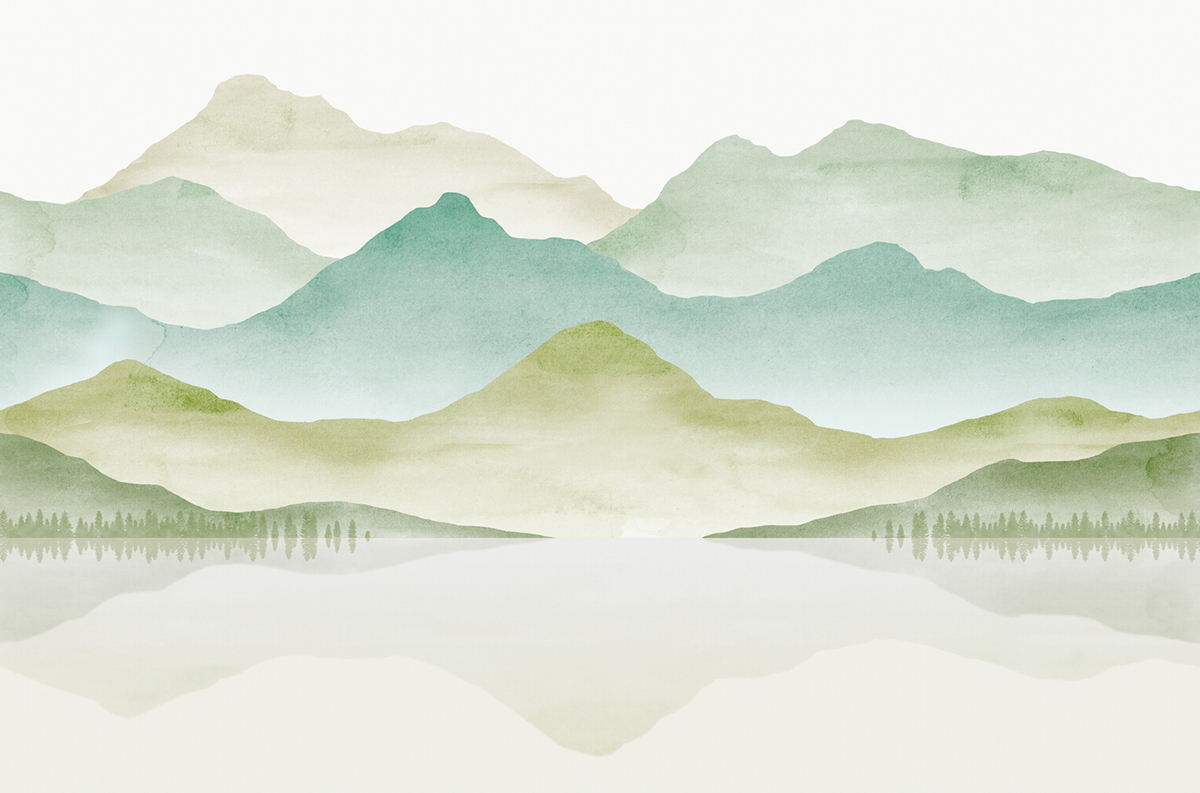 Papier peint panoramique Montagne Fog vert - Panorama 2 de Lutèce | Réf. LTC-PAN1752C