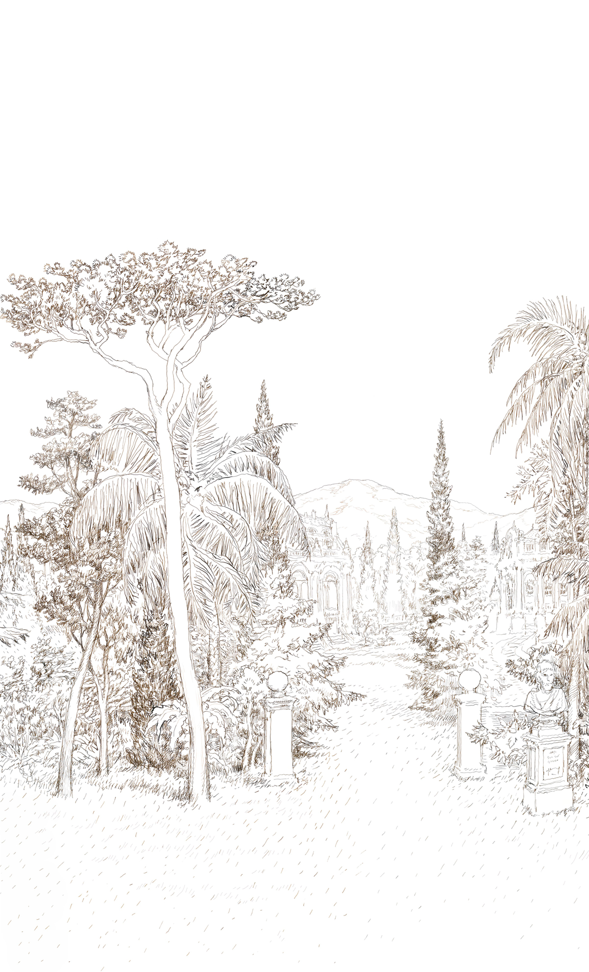 Papier peint panoramique Jardin Baroque A - 1/2/3/4 - Isidore Leroy