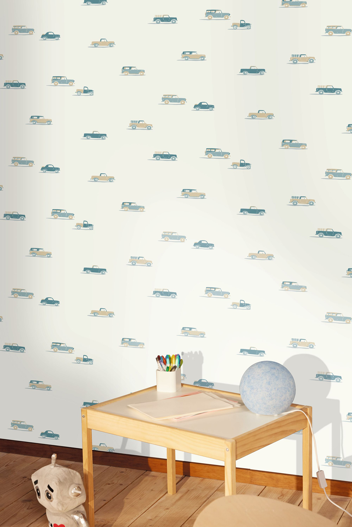 Papier peint Voiture Pick Up bleu beige - Happy Kids Club de Casélio AMB2 | Réf. HKC107570618