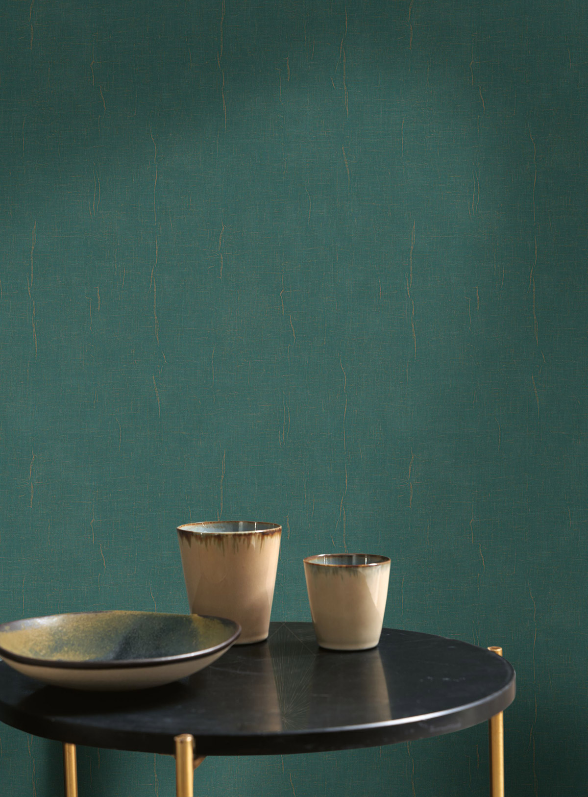 Papier peint Uni Etamine vert émeraude cuivré - Etamine de Casadéco | Réf. ETAM200257997