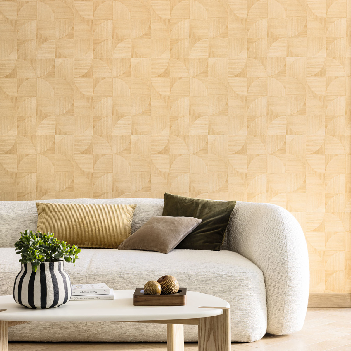 Papier peint Patchwork Bois Structura beige vanille - Woodline de Casélio | Réf. WOD106821056