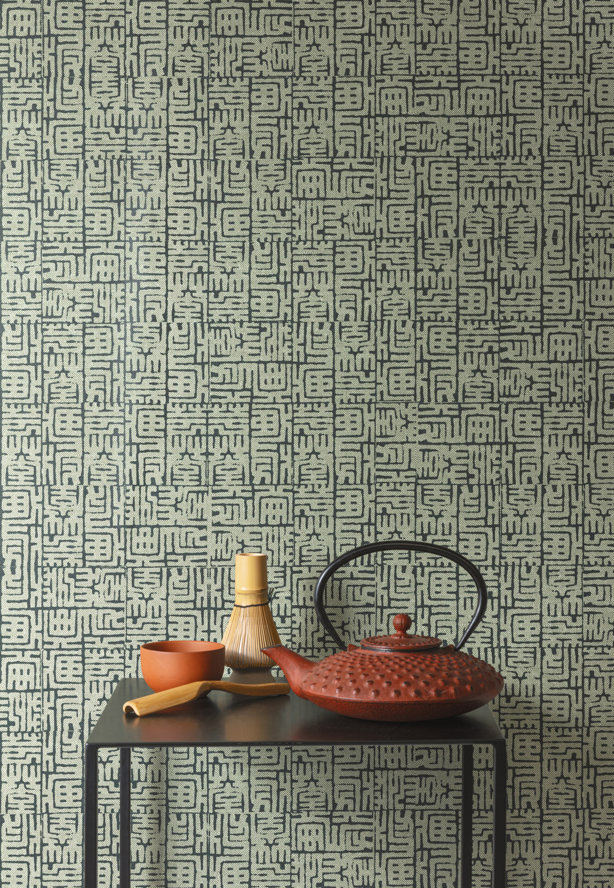 Papier peint Ethnique Graphique Hoshi vert sapin métallisé - Kimono de Masureel | Réf. MAS-KIM605
