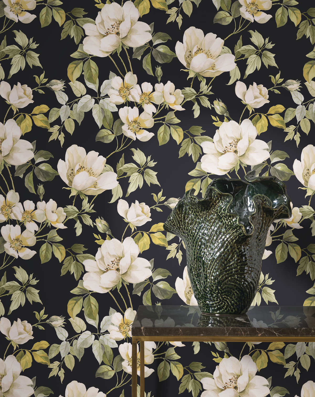 Papier peint Sous les Rosiers noir fusain - Le Beau Jardin de Casadéco | Réf. BJAR202539909