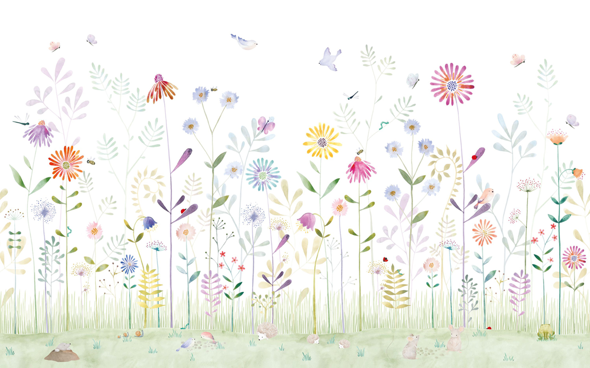 Papier peint panoramique Jardin Fleuri Animaux Full S 400X250 - Once Upon A Time de Casadéco | Réf. OUAT88557810