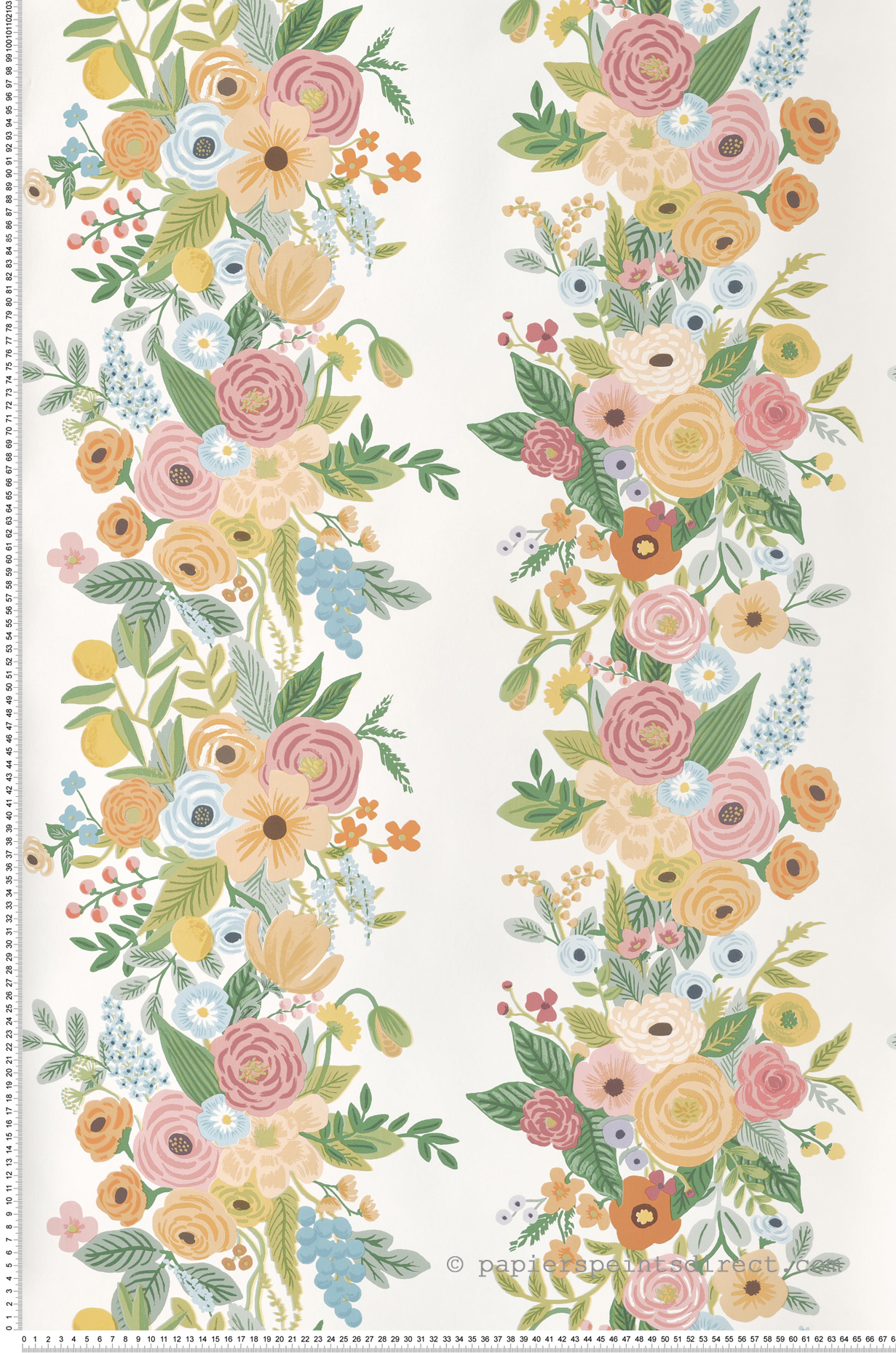 Papier peint Rayure Fleur Garden Party multicolore pastel - Rifle Paper Co. 2 de York (Initiales) | Réf. INI-RP7311