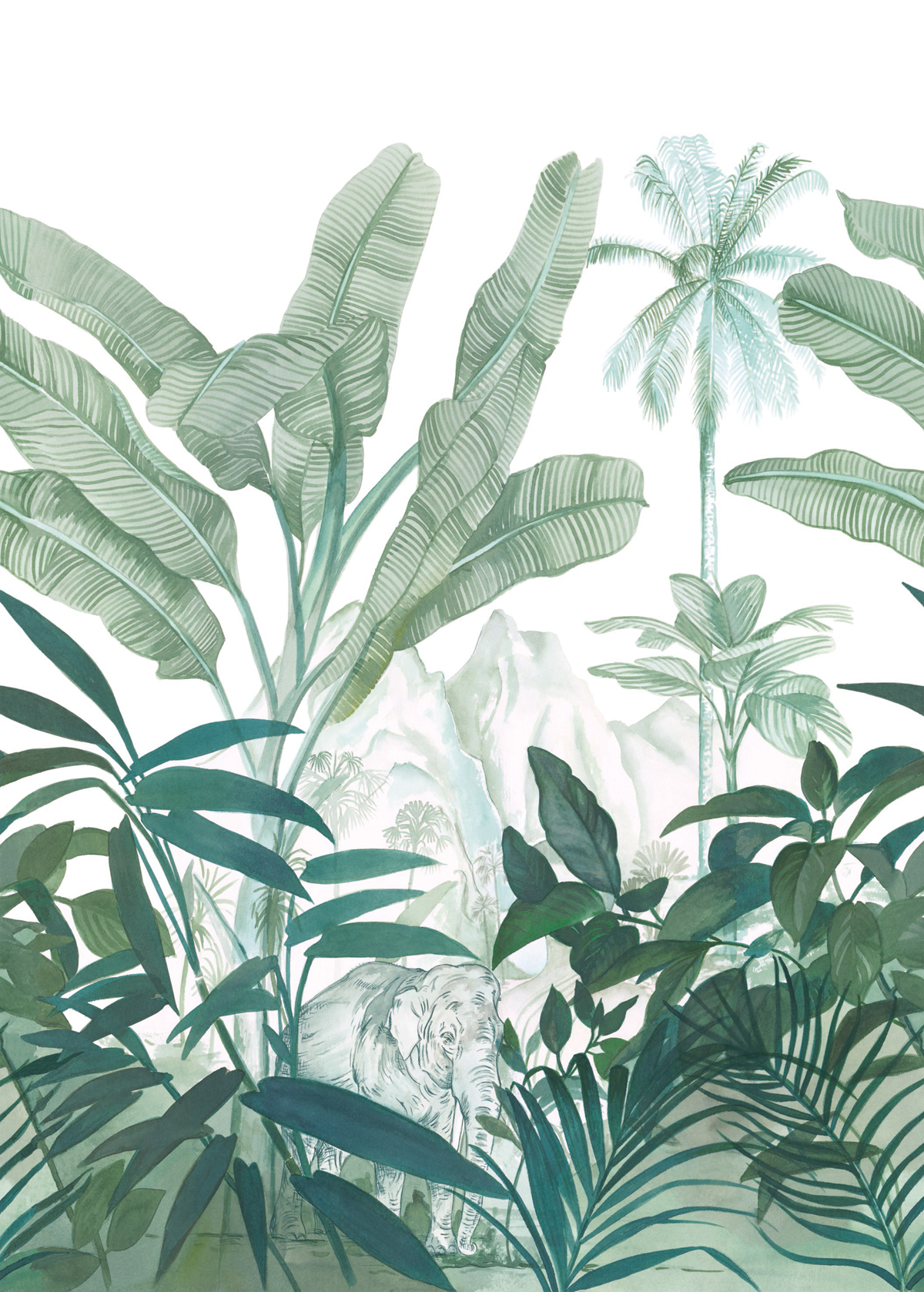 Papier peint Panoramique Jungle Elephant Hathi vert - Beauty Full Image de Casélio | Réf. BFI101287809