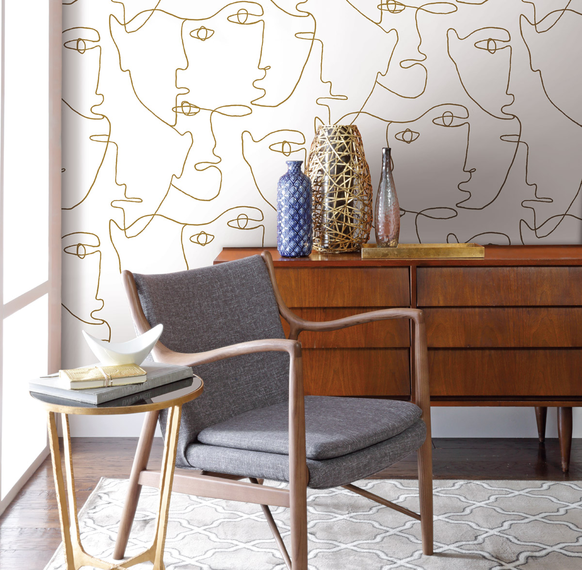 Papier peint adhésif Minimaliste Portrait doré - Les Adhésifs de Lutèce | Réf. LTC-PSW1054RL