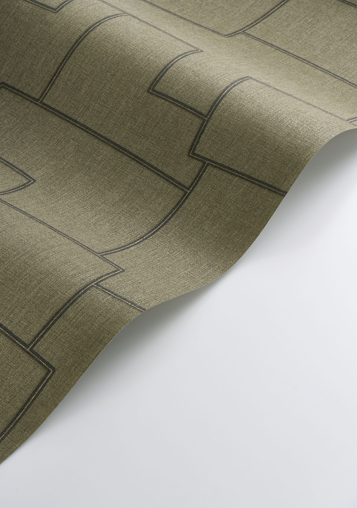 Papier peint Géométrie Lin Inca vert doré - Matera de Casadéco AMBV| Réf. MATA201127575