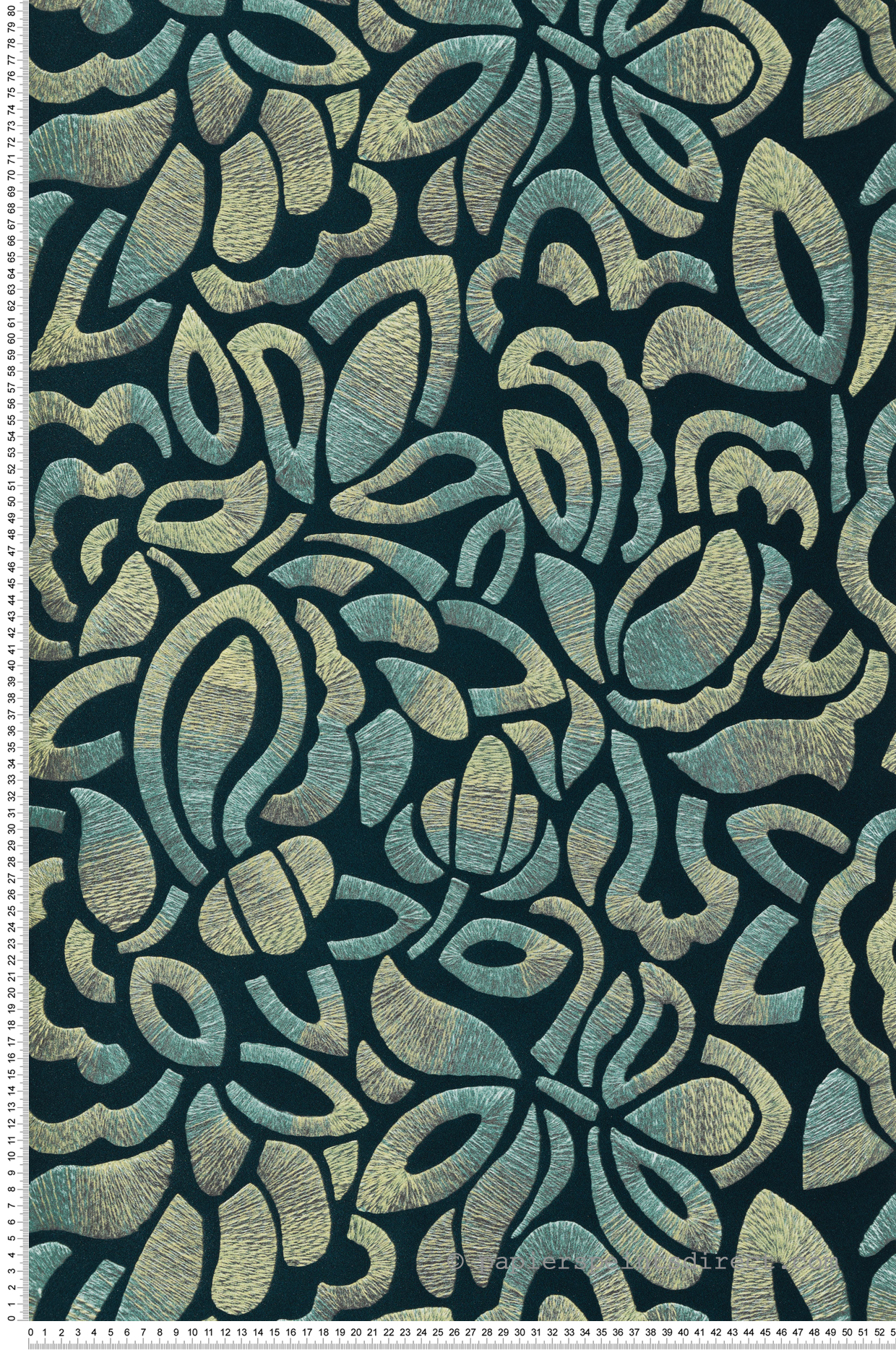 Papier peint Feuillage Graphique Velours Flock bleu paon vert - Ornata de Montecolino | Réf. MC-81337