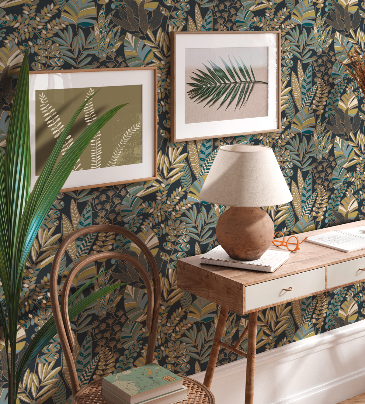 Papier peint Feuillage Arty bleu doré - Antigua d'A.S. Création AMB2 | Réf. SP15951