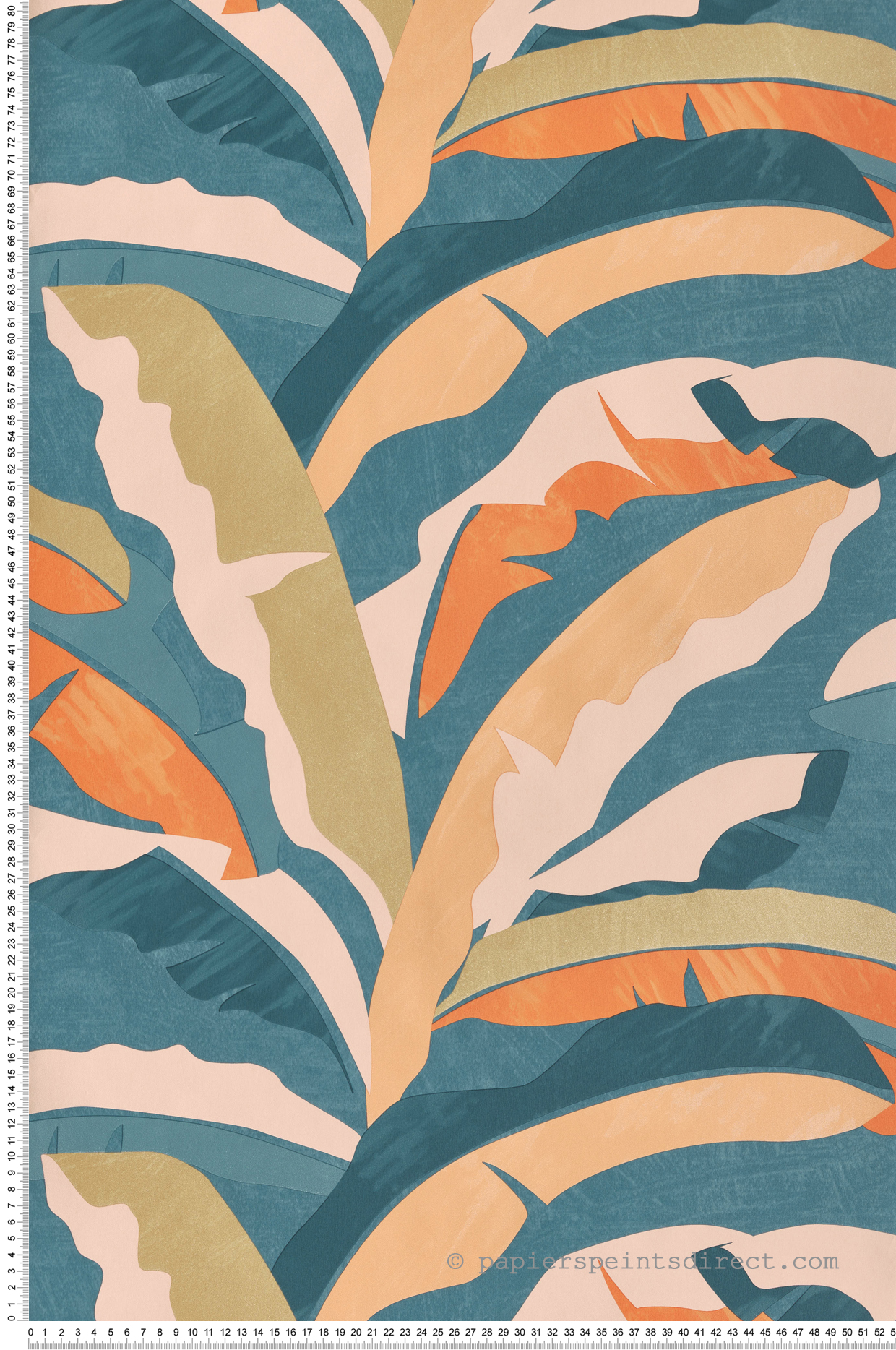 Papier peint Feuille Bananier Ampleur bleu canard orange doré - XXL de Casélio | Réf. XXL104566060