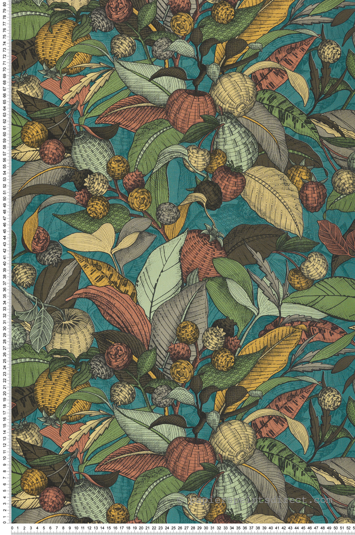 Papier peint Feuillage Fruit Joséphine bleu canard - Villa Rosalie de Lutèce | Réf. LTC-51223704