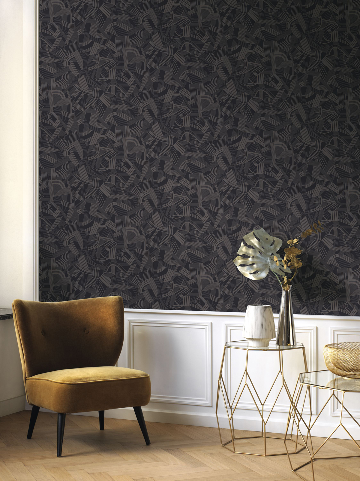 Papier peint Graphique Music Hall noir marron - Twenties de Casadéco | Réf. TWNT88699515