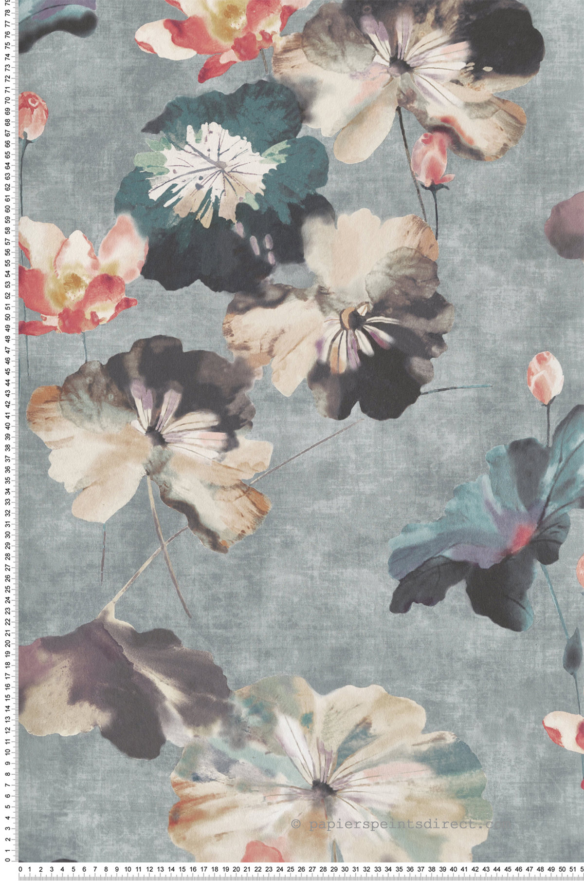 Papier peint Fleur Nymphéa bleu - Willow d'Initiales | Réf. INI-00814302