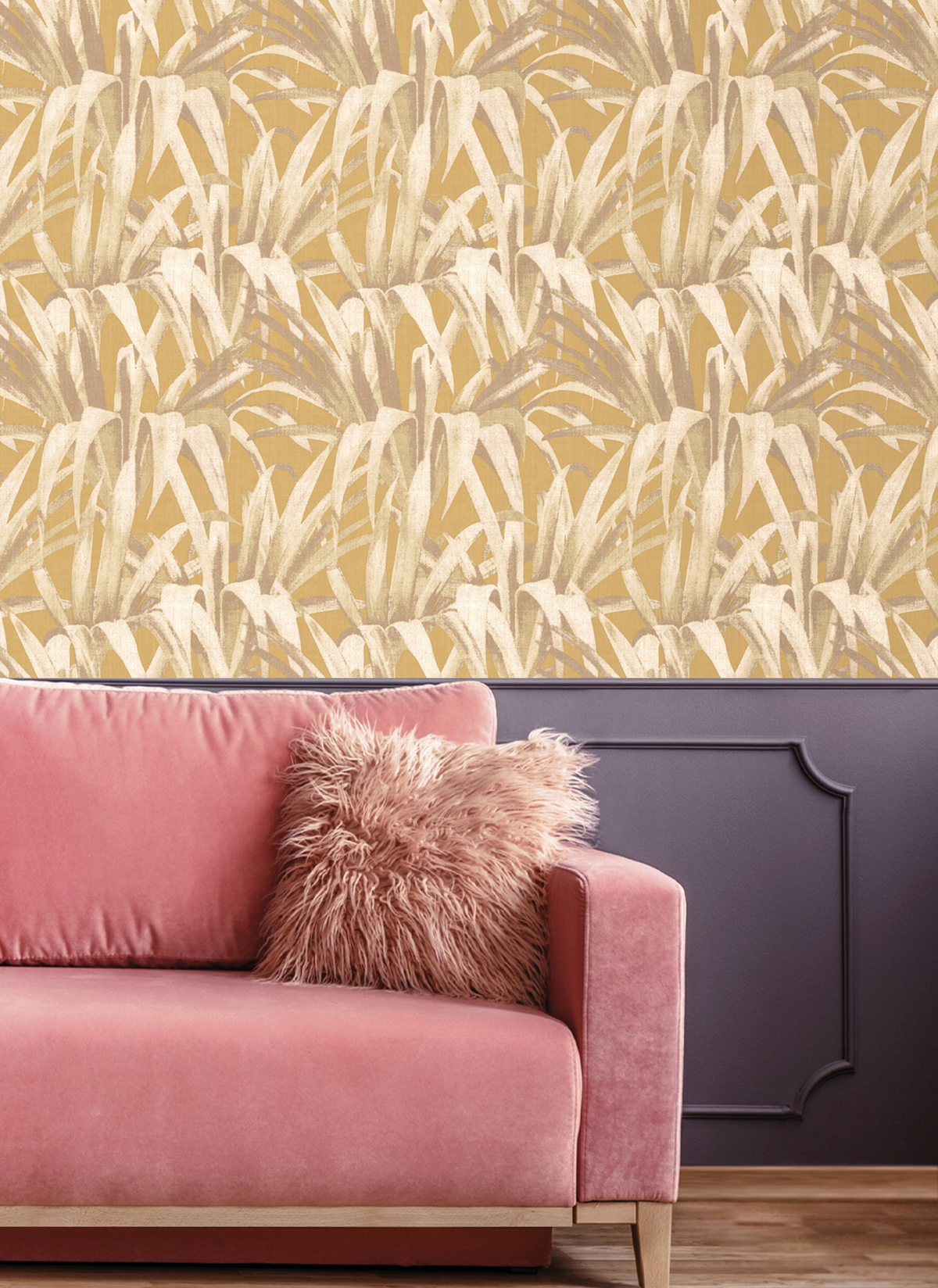 Papier peint Feuillage Palme Exotique moutarde irisé - Maison Paradis de Lutèce | Réf. LTC-MP15523