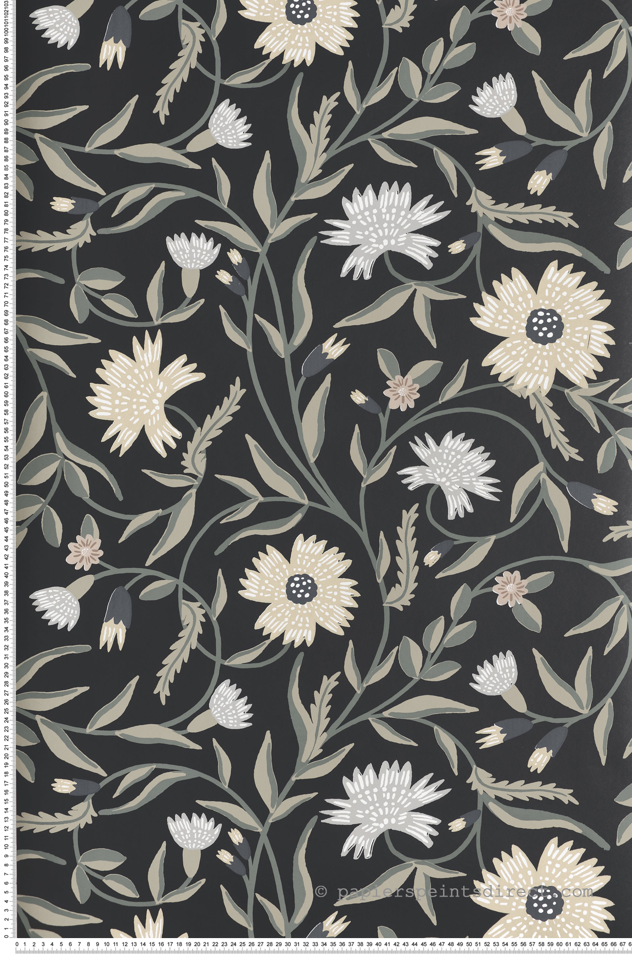 Papier peint Floral Élégant Aster beige noir - Rifle Paper Co. 3 de York (Initiales) | Réf. INI-RF7434